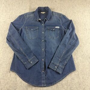 Calvin Klein Chambray Pearl Snap Long Sleeve Shirt Size Medium